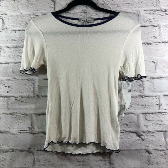 Almost Famous Juniors Top Size Small Short Sleeve Color Blocked Lettuce Cream - Picture 1 of 6